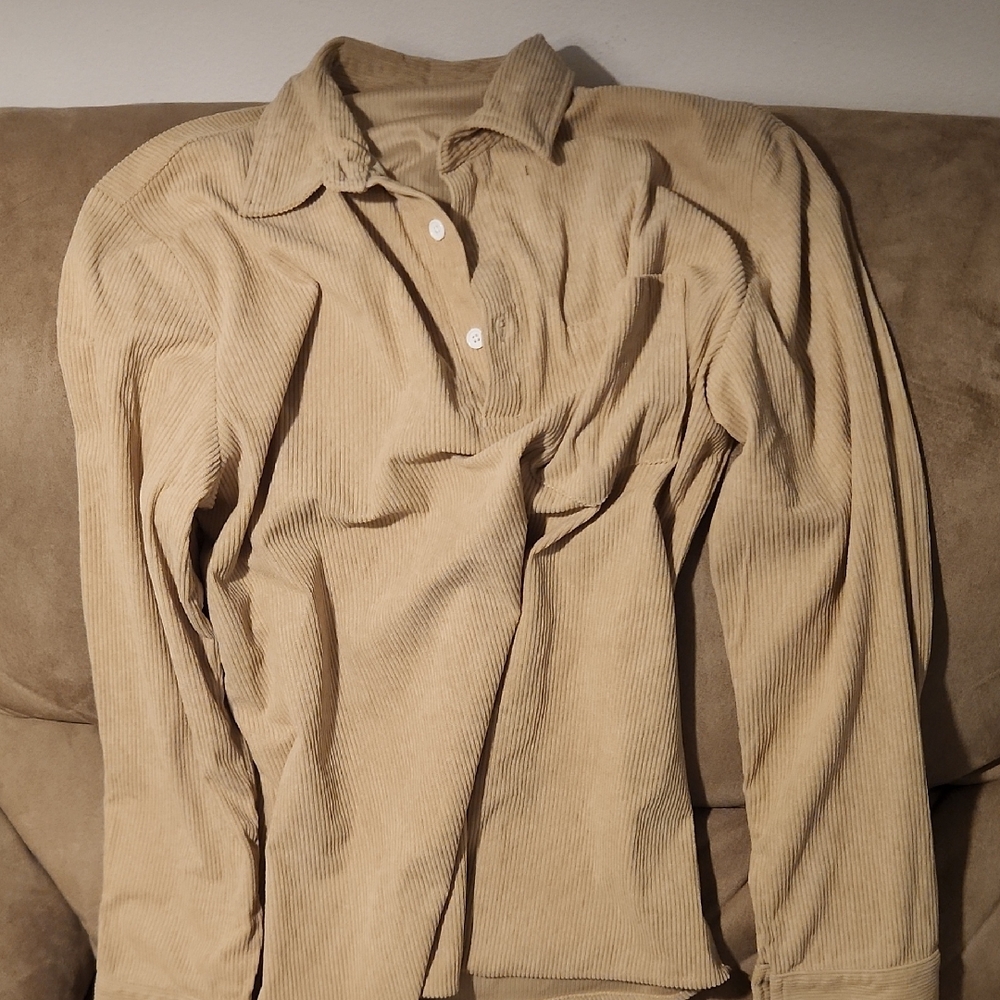 Tan Corduroy Button-Up Shirt